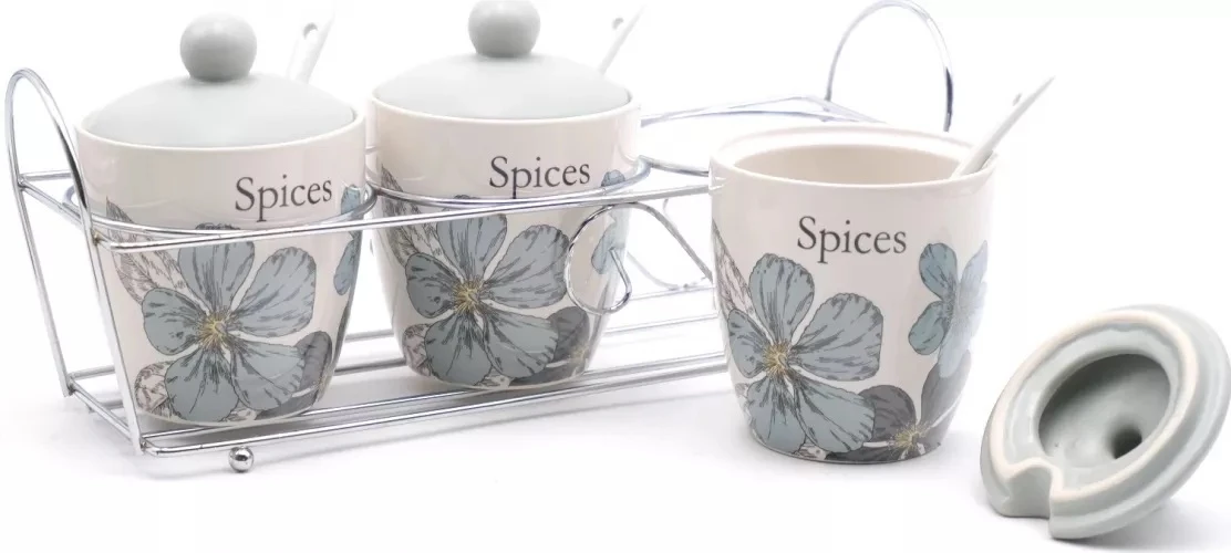 Articole Bucatarie - ❤SET 3 PCS CONDIMENTE CU SUPORT SI LINGURITE DIN CERAMICA