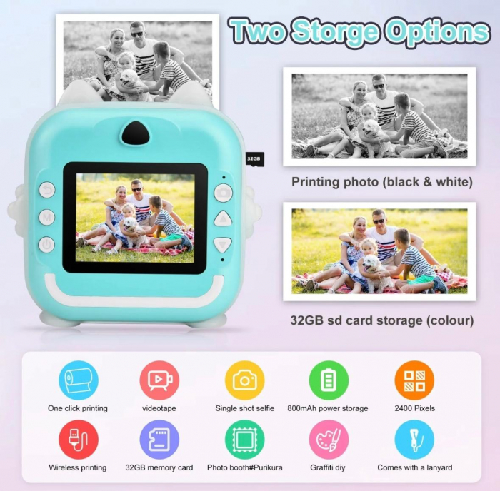 Cameră Foto Instant pentru Copii – Print & Save | 2 Culori disponibile: Roz & Albastru [2]