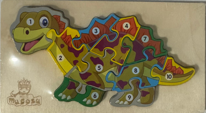 Puzzle Dinozaur Stegosaurus din Lemn – 10 Piese Educative [1]