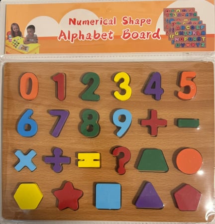 Jucarii Educative - Tablă Educațională din Lemn – Cifre, Simboluri și Forme Geometrice