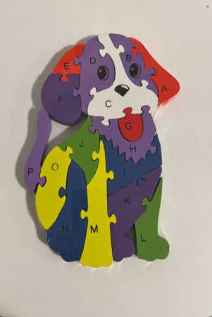 Jucarii Educative - Puzzle 2-în-1 Cățeluș din Lemn – Învață Numere și Litere cu Zâmbetul pe Buze!