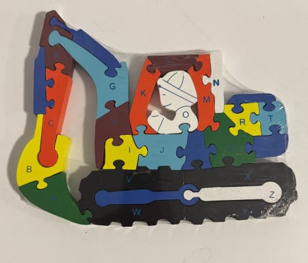 Jucarii Educative - Puzzle Educational 2-în-1 Excavator din Lemn – Învață Cifre și Litere cu Distracție!