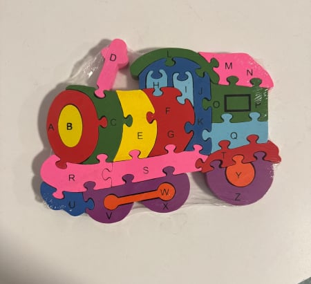 Puzzle 2-în-1 din Lemn – Alfabet și Cifre în Formă de Trenuleț