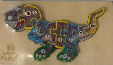 Jucarii Educative - Puzzle Dinozaur T-Rex din Lemn – 10 Piese Educative