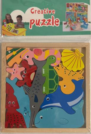 Jucarii Educative - Puzzle Creativ din Lemn – Animale Marine | Joc Educativ pentru Copii
