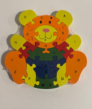 Jucarii Educative - Puzzle 2-în-1 Ursuleț din Lemn – Învață Alfabetul și Numerele cu Zâmbetul pe Buze!