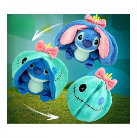 Jucarii de plus - Jucărie Transformabilă Stitch 2 în 1 – Cu Glugă Scrump (Dimensiuni diferite)