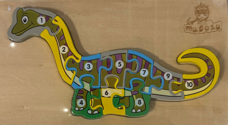 Jucarii Educative - Puzzle Dinozaur Brachiosaurus din Lemn – 10 Piese Educative