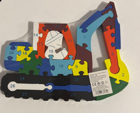 Puzzle Educational 2-în-1 Excavator din Lemn – Învață Cifre și Litere cu Distracție! [1]