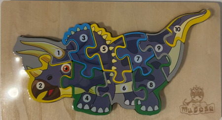 Jucarii Educative - Puzzle Dinozaur Triceratops din Lemn – 10 Piese Educative