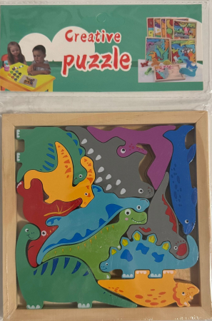 Jucarii Educative - Puzzle din Lemn – Dinozauri Veseli pentru Exploratori Curioși