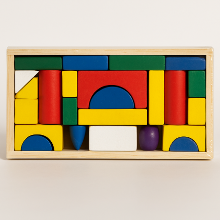 Jucarii Educative - Set de Construcție Castel – Blocuri Geometrice din Lemn pentru Copii