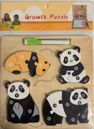 Set Educațional 2 în 1 – Puzzle „Creșterea Puiului de Panda” + Tablă de Scris Alfabetică