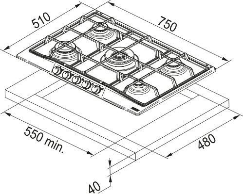 Plita Gaz FHCL 755 4G TC ON Nero C [2]