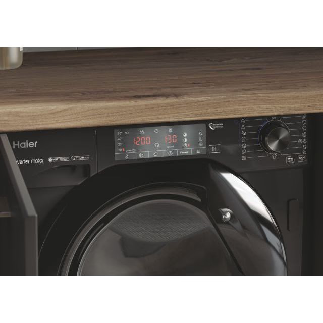 Masina de spalat rufe incorporabila Haier HWQ90B416FWBB-S, 9 kg, 1600 RPM, Instant Mix Technology/Steam Plus/I-Time/Aquastop, Clasa A, negru [2]