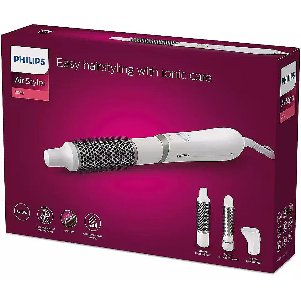 Perie cu Aer Cald Philips Seria 3000 BHA303/00, 800W, Ionic Care, Înveliș Ceramic cu Ulei de Argan, 3 Accesorii [2]