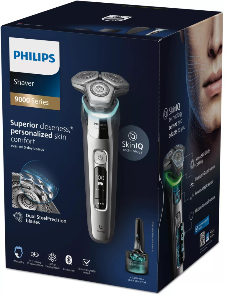 Aparat de ras electric Wet & Dry cu tehnologie SkinIQ, BeardAdapt, statie curatare, incarcare rapida, negru [3]