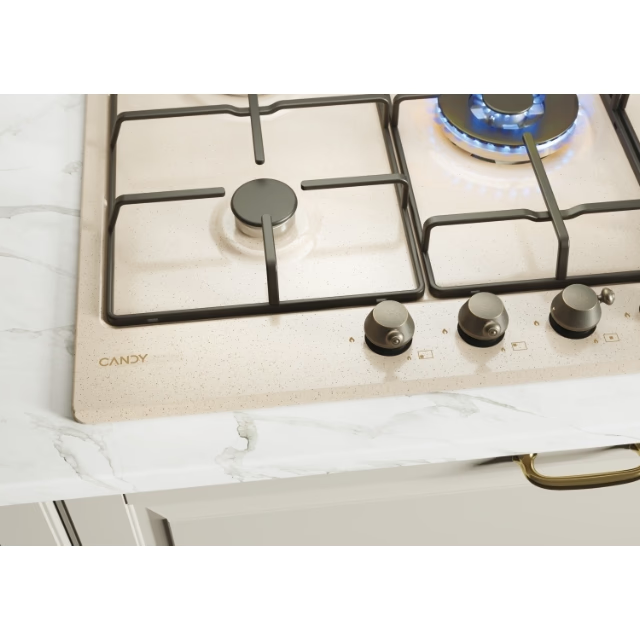 Plita incorporabila Candy CHW7AV4WGT, gaz, 5 zone, 75cm, Avena [3]