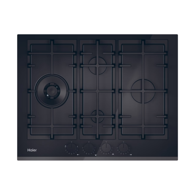 Haier HAVG5D4TB – Plită incorporabilă pe gaz, 5 arzătoare, suport fontă, 75 cm, sticlă neagră [1]