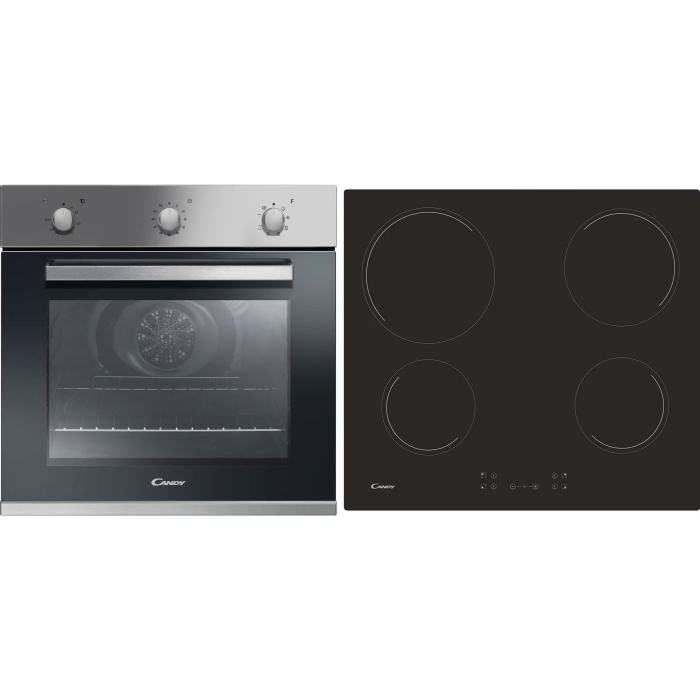 Pachet Cuptor incorporabil Candy F CP602X (inox, 65L) si plita vitroceramica ECH64CC, Control touch, 60 cm, Negru [1]