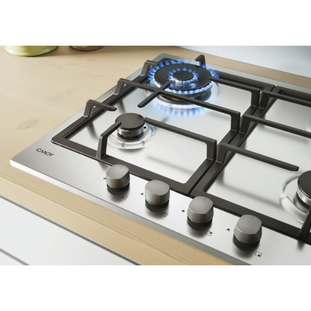 Plita incorporabila Candy CHG6BR4WX, Gaz, 4 Arzatoare, Aprindere electrica, Siguranta arzatoare, Inox [3]