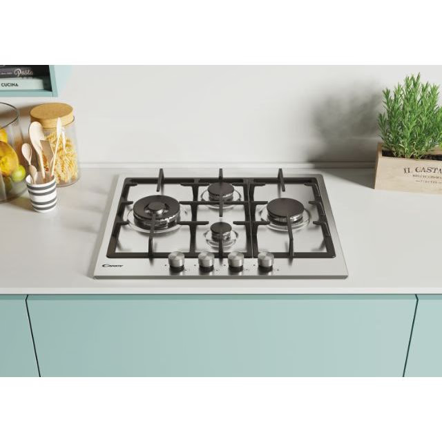 Plita incorporabila Candy CHG6DWPX, Gaz, 4 arzatoare, Gratar fonta, Arzator Wok, 60 cm, Inox [3]