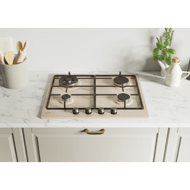 Plita incorporabila Candy CHW6BRAV4WGT, Gaz, 4 arzatoare, Aprindere electrica, Sistem de siguranta, 60 cm, Bej [2]