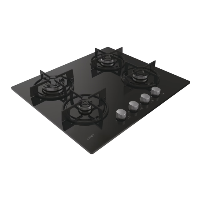 Plita incorporabila Candy CSG6B/4U2, Gaz, 4 arzatoare, Gratar fonta, 60 cm, Sticla, neagra [2]