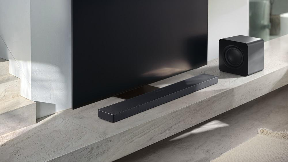 Soundbar 5.1.2 canale cu subwoofer si boxe spate wireless, Dolby Atmos, HDMI eARC, Wi-Fi, negru [2]