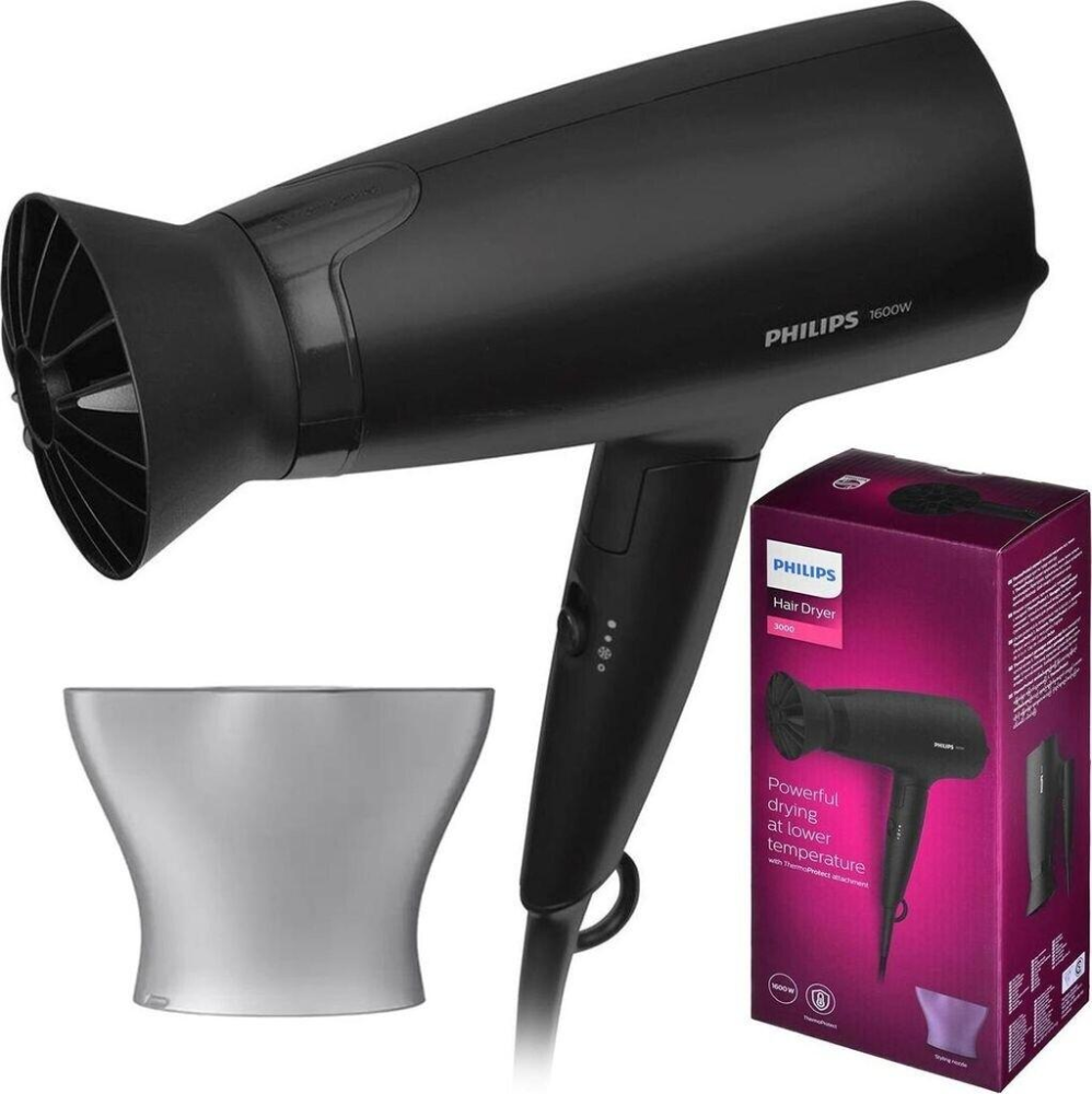 Uscător de Păr Philips Seria 3000 BHD308/10, 1600W, ThermoProtect, Mâner Pliabil, Alb/Roz [2]