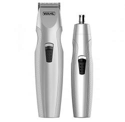 Ingrijire personala - Trimmer multifuncțional Wahl 05606-308, 3 capete, baterie, barbă/mustață/nas, lame oțel, argintiu