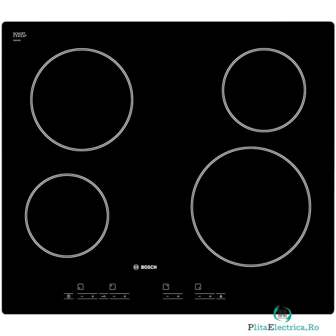 Aparate pentru gatit - Plita vitroceramica incorporabila Bosch PKF675FP2E, 4 zone de gatit, TouchSelect, QuickStop, 60 cm, negru