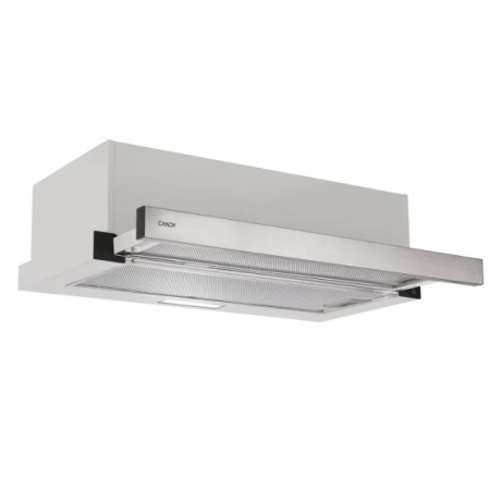 Hote complet integrabile - Hota incorporabila telescopica Candy CBT6130/3X, Capacitate de absorbtie 329 m3/h, 2 trepte de viteza, Iluminare LED, 2 filtre, Clasa B, 60 cm, Argintiu