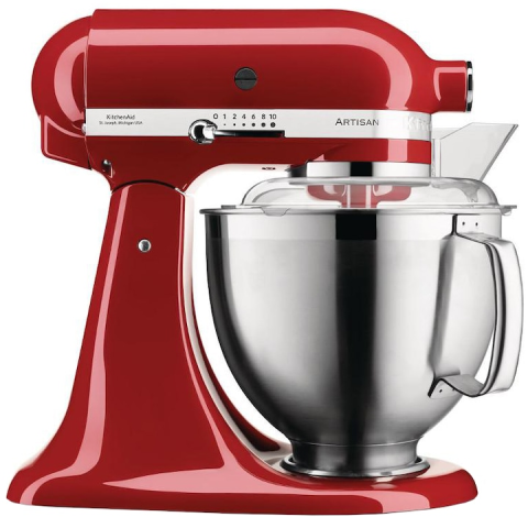 Electrocasnice mici - Mixer planetar KitchenAid Artisan 5KSM185PS EER, 300W, bol 4.8L + 3L, 10 viteze, cap rabatabil, accesorii extinse, rosu