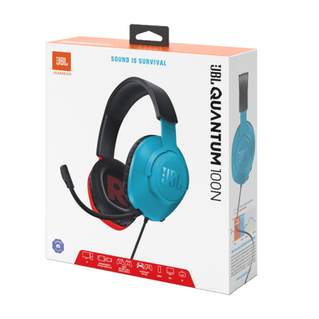 TV, Audio-Video si Foto - JBL Quantum 100N – căști gaming cu fir over-ear, albastru-roșu (JBLQTUM100N)