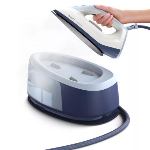 Statie de calcat cu abur 2400W, rezervor 1.4L, abur continuu, Calc Clean, talpa ceramica, alb/albastru [1]