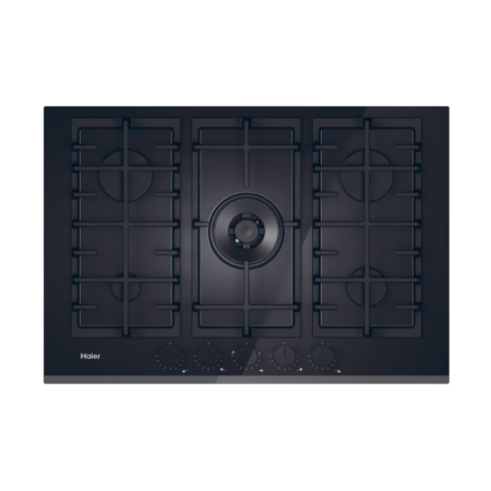 Plite incorporabile - Haier HAVG75TBBP – Plită incorporabilă pe gaz, 5 zone, 75 cm, sticlă neagră