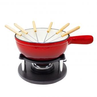 Bucatarie si servire - Set fondue 18 cm, 6 persoane, vas cu arzător, furculițe incluse, pentru brânză, carne și ciocolată