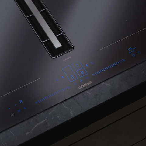 Aparate pentru gatit - Plita incorporabila cu inductie si hota integrata Siemens EX87BNX68E iQ700, 80 cm, flexInduction, climateControl, Home Connect, negru mat