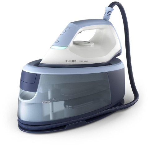Statii de călcat cu aburi - Statie de calcat cu abur 2400W, rezervor 1.4L, abur continuu, Calc Clean, talpa ceramica, alb/albastru