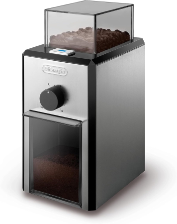 Râșniță de cafea DeLonghi KG89, 110 W, capacitate boabe 120 g, 12 cești, burr inox [1]