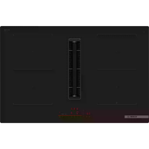 Aparate pentru gatit - Plită cu inducție Bosch PVQ811H26E, 80 cm, hotă integrată, PerfectAir, Home Connect, 4 zone, negru