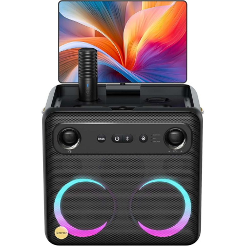 Sisteme Audio - Sistem karaoke portabil cu ecran tactil 10.1”, 300 W, 2 microfoane wireless, Bluetooth, WiFi, HDMI
