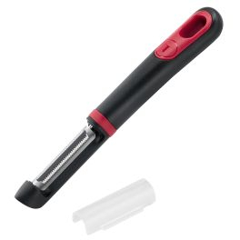 Articole de bucătărie - Accesoriu pentru decojit legume si fructe Tefal Ingenio K1994034, lama zimtata, inox, capac de protectie, negru & rosu