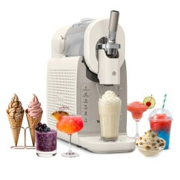 Aparat pentru desert - Aparat de inghetata Tefal Freezi IG803AE0, 200 W, 2 L, 5 programe automate, 16 preparate presetate, tehnologie Ultra Quiet, pentru inghetata soft, slushy, sorbet si cocktailuri inghetate, set forme inghetata inclus, crem