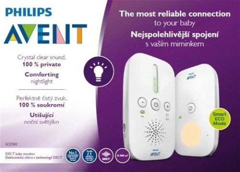 Baby monitor audio DECT digital, rază 300 m, Smart ECO, lumină de veghe, alb [2]