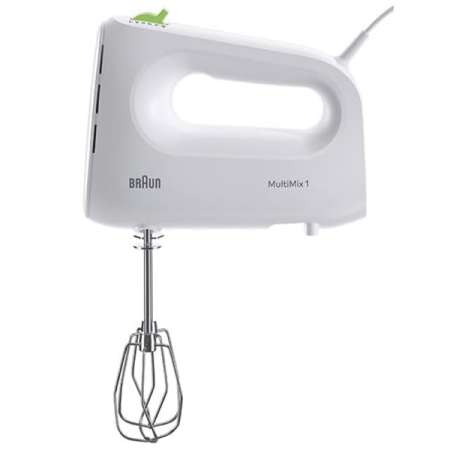 Braun HM1110WH, mixer de mână 450 W, 5 viteze, teluri inox, ergonomic, alb [1]
