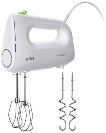 Mixere de mână - Braun HM1110WH, mixer de mână 450 W, 5 viteze, teluri inox, ergonomic, alb