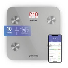 Tefal Tefal Îngrijire personală Tefal Îngrijire personală Cântare de persoane - Cântar inteligent Tefal Goodvibes Life BM9600S1, 10 indicatori de măsurare, aplicație dedicată, greutate maximă 160 kg, sticlă tratată termic, argintiu