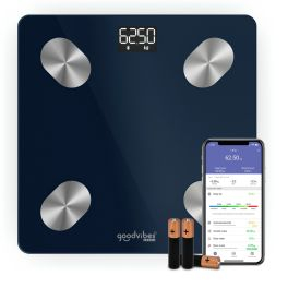 Îngrijire personală - Cantar inteligent Tefal Goodvibes Life+ BM9720F0, greutate maxima 180 kg, 15 indicatori de masurare, sincronizare cu aplicatia Google Fit, Apple Health si/sau Fitbit, sticla securizata tratata termic, ecran LCD, 3 baterii incluse, albastru